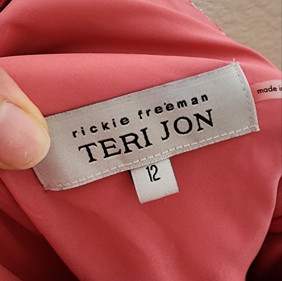 Rickie Freeman for Teri Jon Coral Floral Jacquard  Dress 12 - Picture 5 of 5